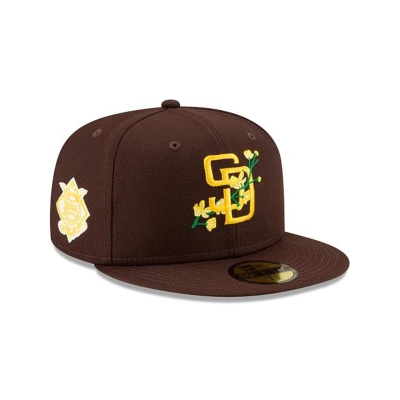 Brown San Diego Padres Hat - New Era MLB Side Patch Bloom 59FIFTY Fitted Caps USA7914830